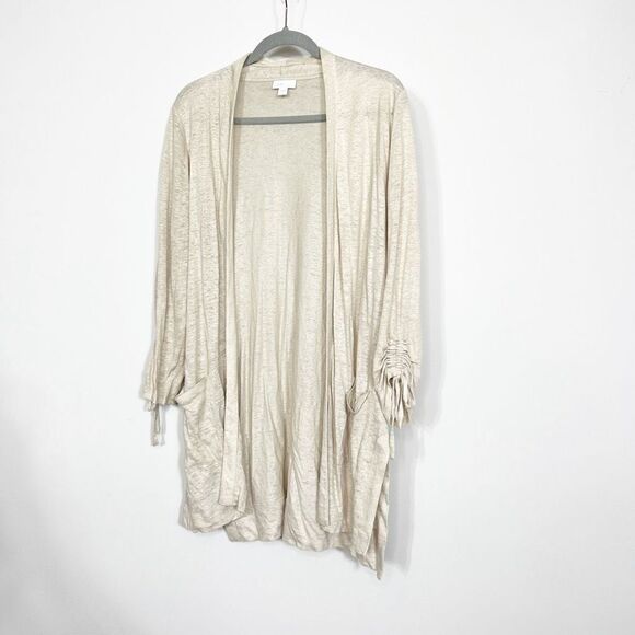 J Jill Love Linen Womens Cardigan Sweater Open Front Tan Beige Size Small - Picture 1 of 8